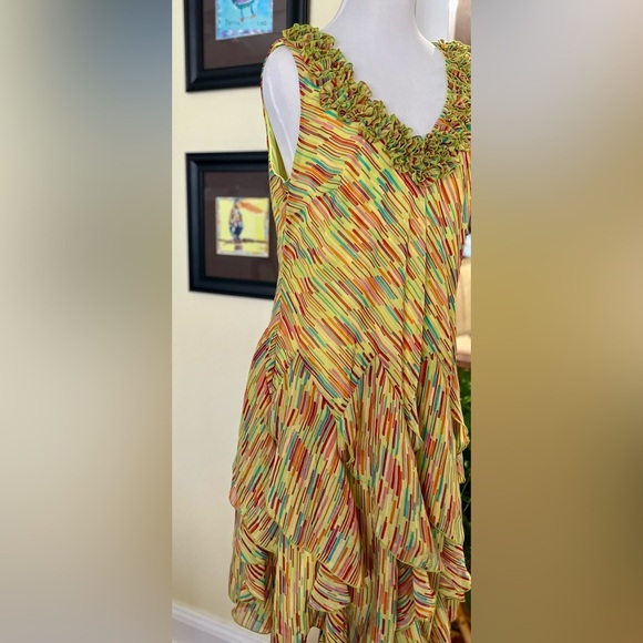 Vintage Y2k Silky Assymetrical Ruffled Skirt Drop Waist Rosette Appliqué SZ M 10 - Picture 3 of 6